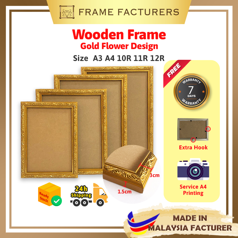 Frame Home Decor A312R Size Photo Frame & Service Printing Photo Gold Flower Design For Office
