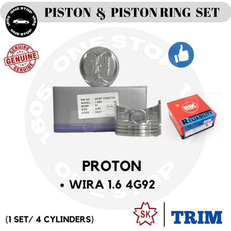 PROTON WIRA 1.6 4G92 TRIM PISTON RIK PISTON RING SET STD & OVERSIZED ...