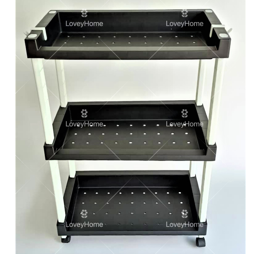 3 Tiers Tray With Wheel Trolley Sliding Kitchen Rack Bathroom Storage ...