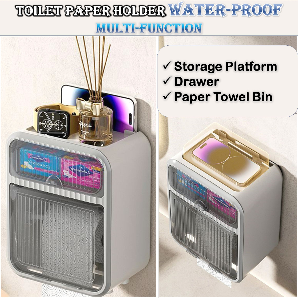 Toilet Paper Roll Tissue Box Holder PunchFree Tisu Tandas Kotak Bathroom Tisu Container