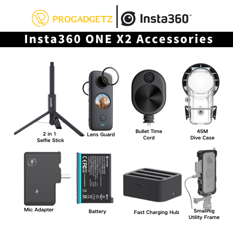 Insta360 ONE X2 Accessories (Battery/Hub/Tripod/Selfie Stick/Bullet Time  Cord/Lens Guards/Carry Bag/Dive Case/Monkey Tail Mount)