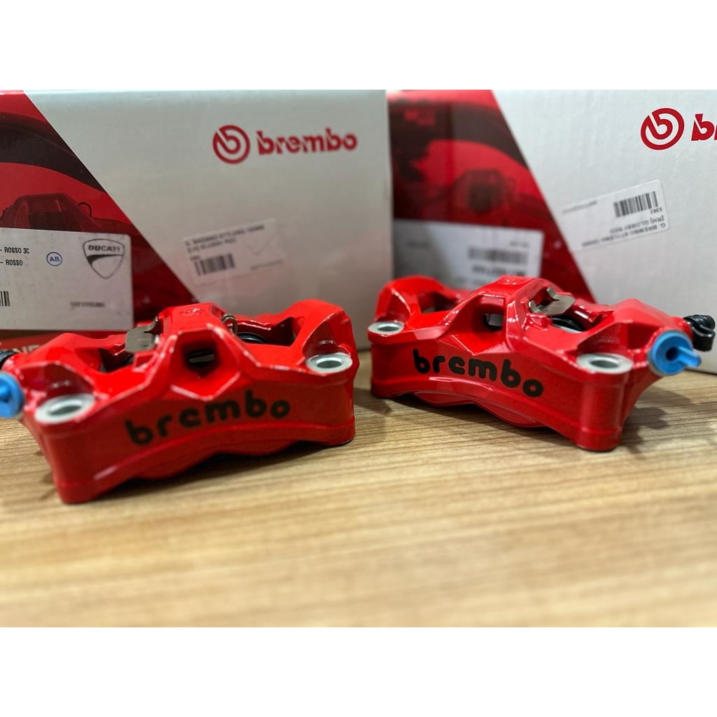 ITALY BREMBO STYLEMA 4POT CALIPER GLOSSY RED LH / RH SIAP BRACKET FULL