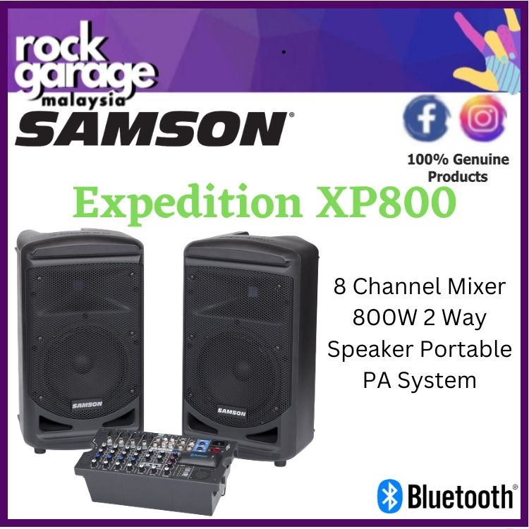 Samson Expedition XP800 8 Channel Mixer 800W 2 Way Speaker Portable PA