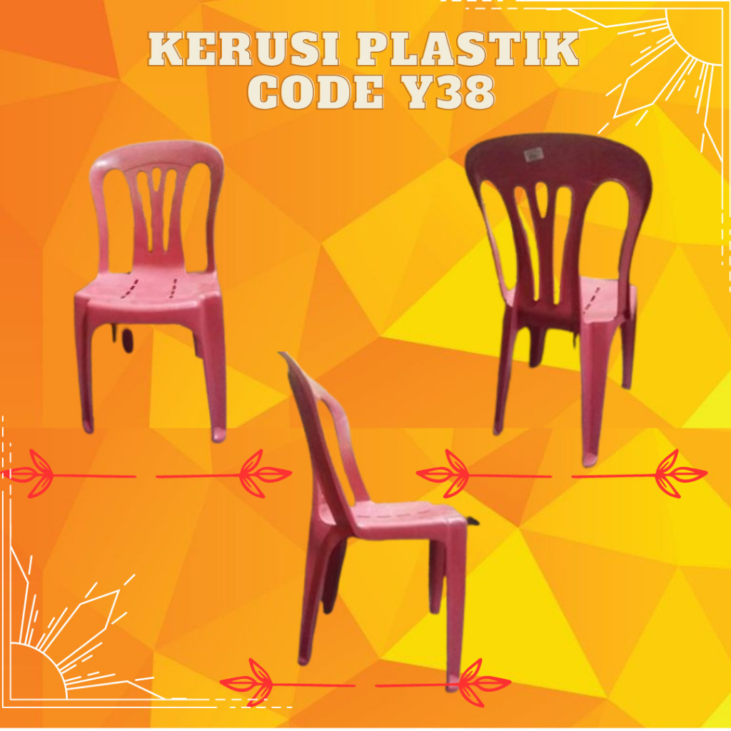 Kerusi Plastik Sandar Y38 Merah Kerusi Sekolah Pejabat Dining Chair