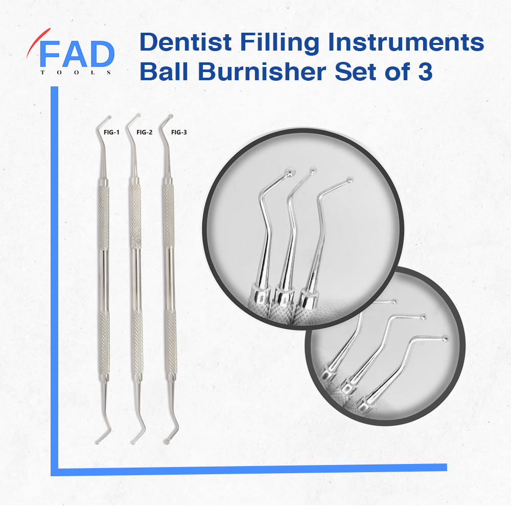 Dental Ball Burnisher Set of 3 Amalgam Dentist Filling Instruments
