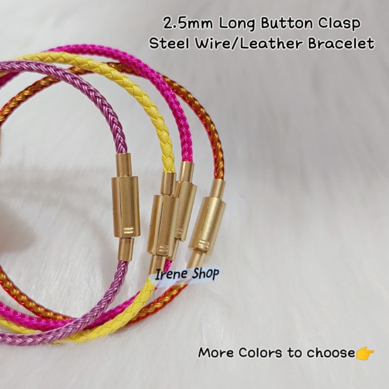 🇲🇾2.5mm Long Button Clasp Steel Wire/Leather Rope Bracelet (Glossy ...