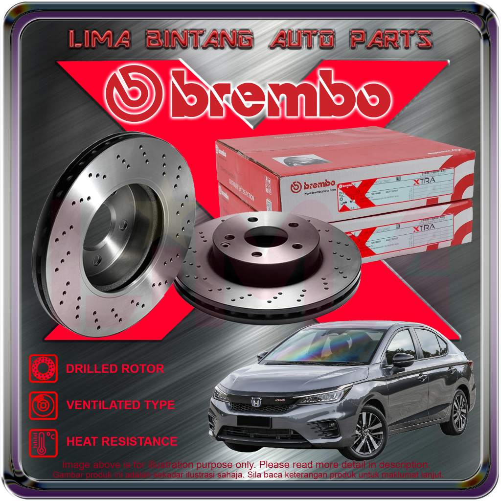 Honda City GN2 T00 Front Drilled Sport Brake Disc Rotor 1Pair [ BREMBO