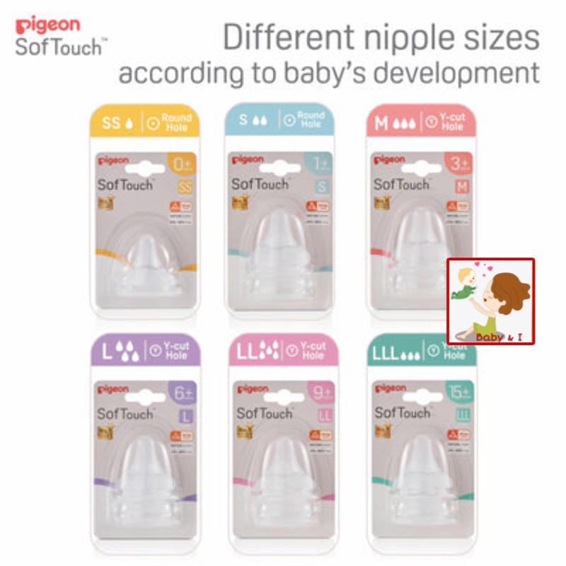 Pigeon SofTouch Wide Neck Teats For Feeding Bottle ( 2 pcs ) Size SS / S / M / L / LL / LLL