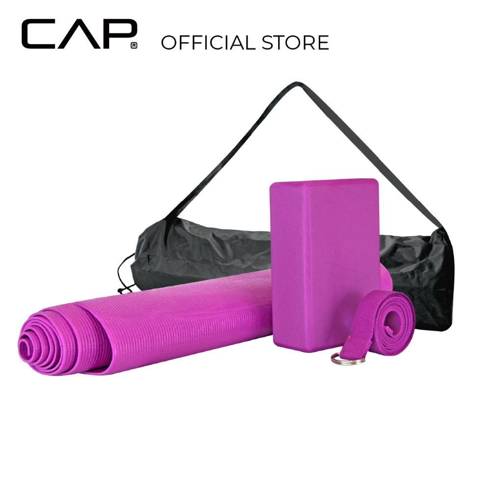 CAP Yoga Starter Kit Yoga Mat Bricks Block Strap Bag Set Anti Slip Non Slip  Non Toxic Free Strap Pilates Home Gym