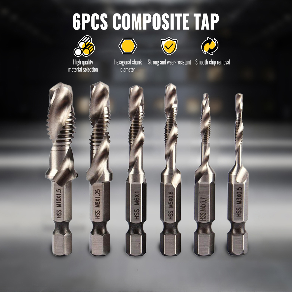 6PCS M3+M4+M5+M6+M8+M10 Titanium Coated HSS Thread Tap Set Metric Tap Drill Bits Shopee Malaysia