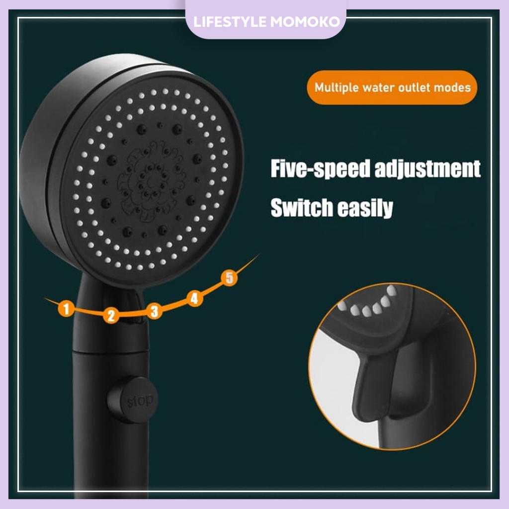 Shower Head Water Saving Black 5 Mode Adjustable High Pressure Shower ...