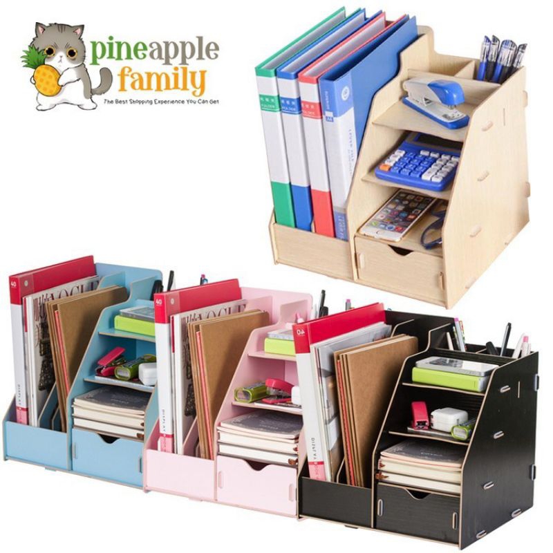 AllinOne Wood Desktop Office Supplies Organizer / Magazine & Document