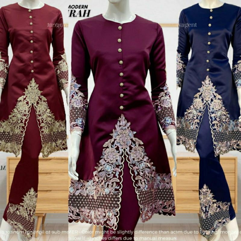 Kurung kebarung moden labuh lace satin plussize baju raya 2024 kurung