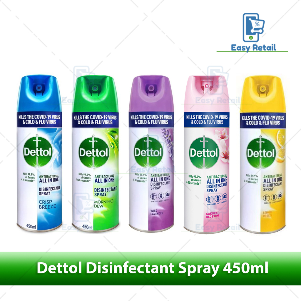 Dettol Antibacterial All In One Disinfectant Spray 450ml Crisp Breeze Morning Dew Lavender 1317