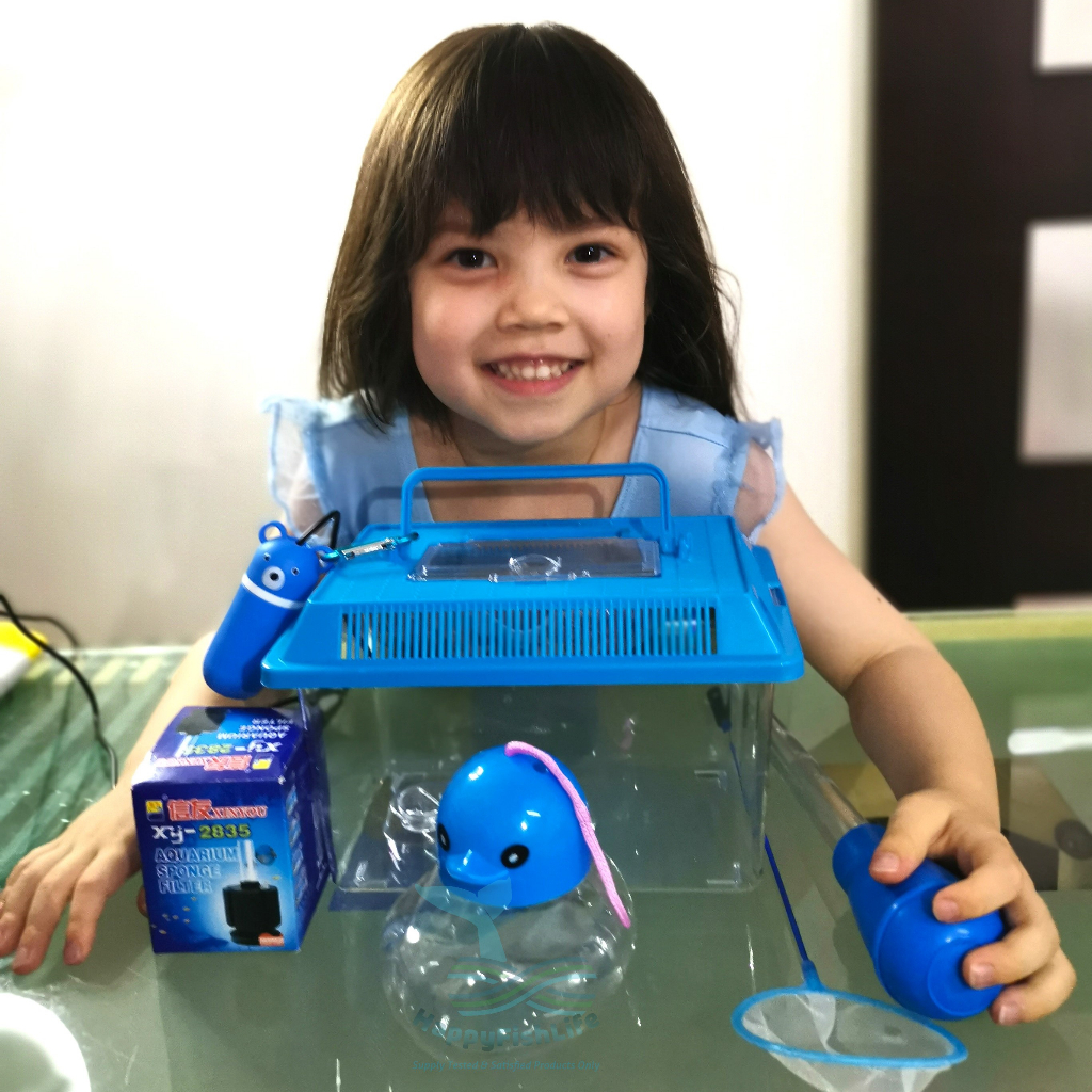 Plastic Tank Set Air Pump Sponge Filter Fish Net Dropper Portable Case