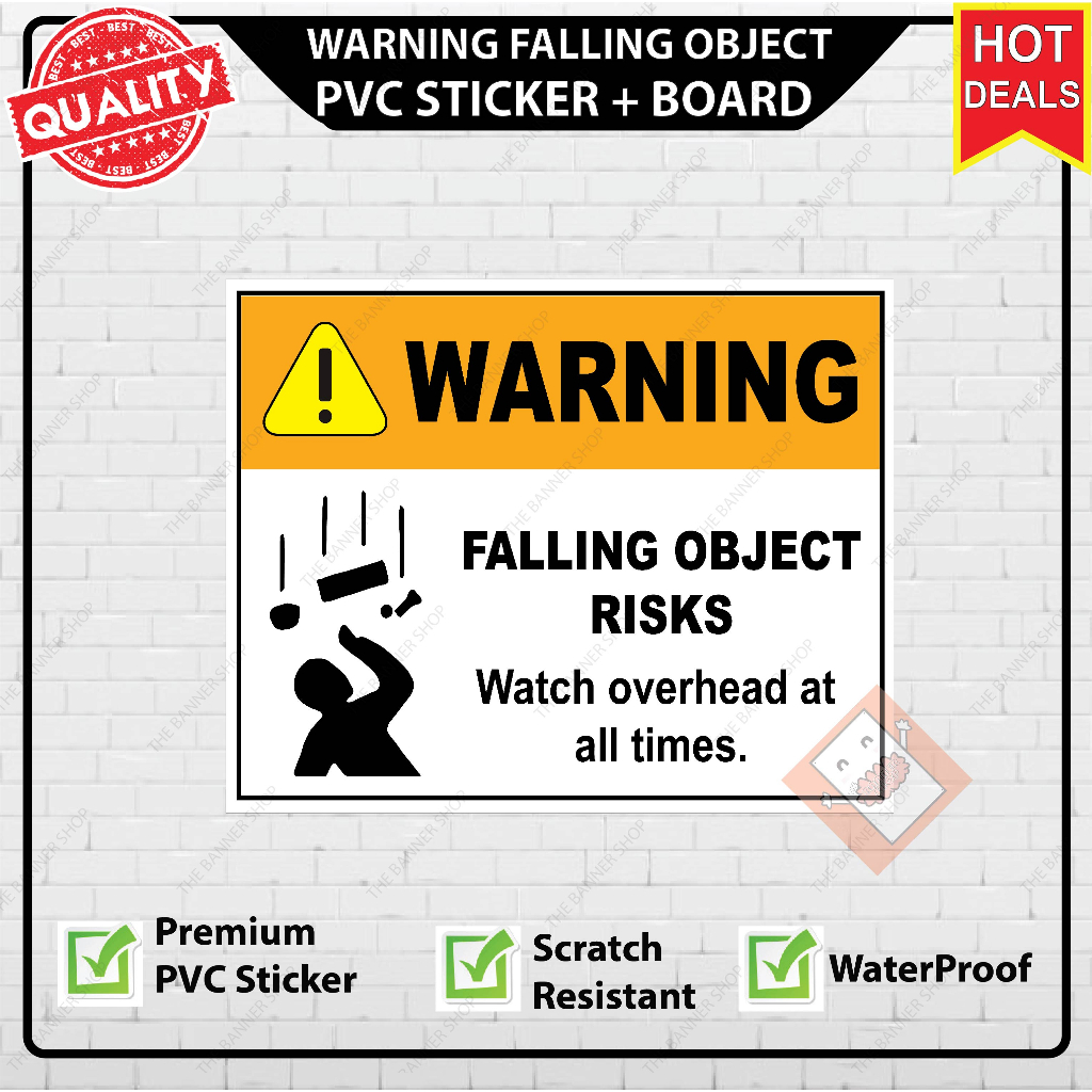 Warning Falling Object Risks Signage PVC Sticker + Board | Shopee Malaysia