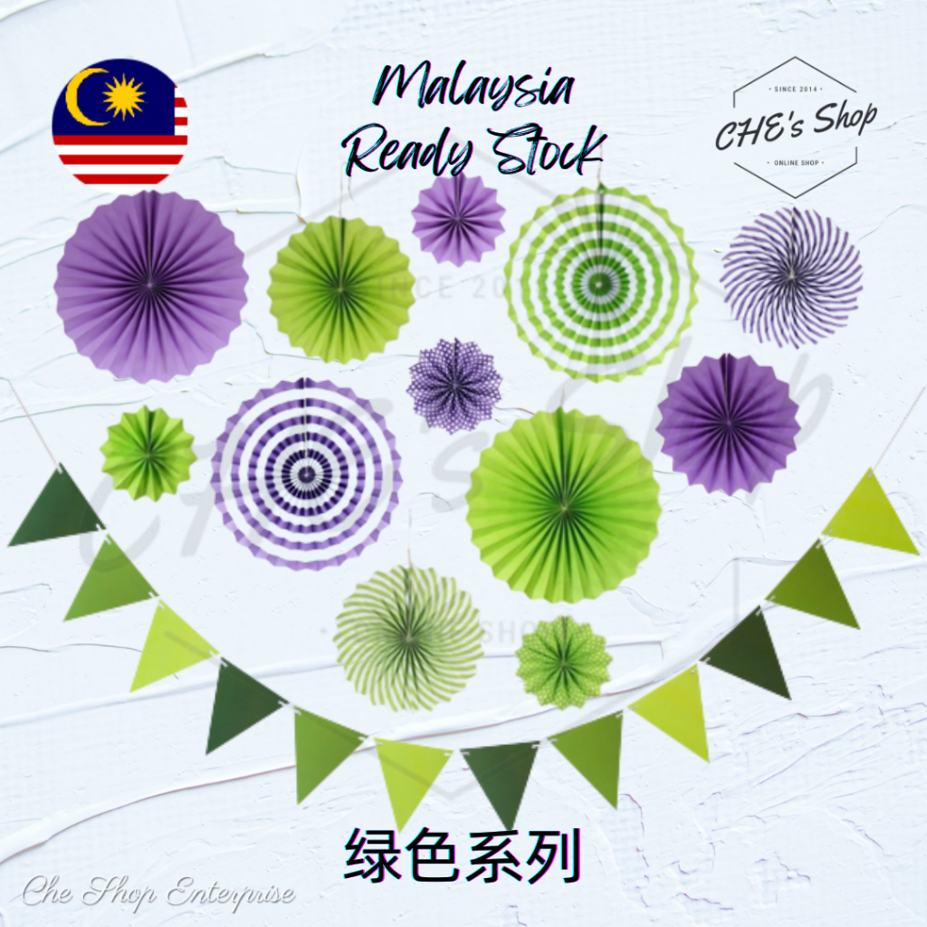 Green & Purple Paper Triangle Flag / Paper Folding Fan Decoration 青色/紫色 ...