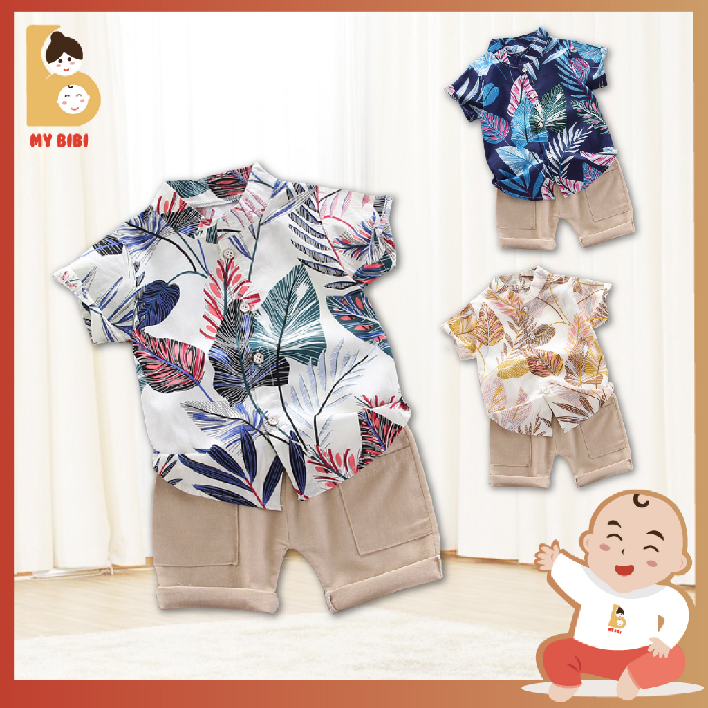 Summer hawaiian shirt boy set kids wear kemeja bunga baju hawaiian ...