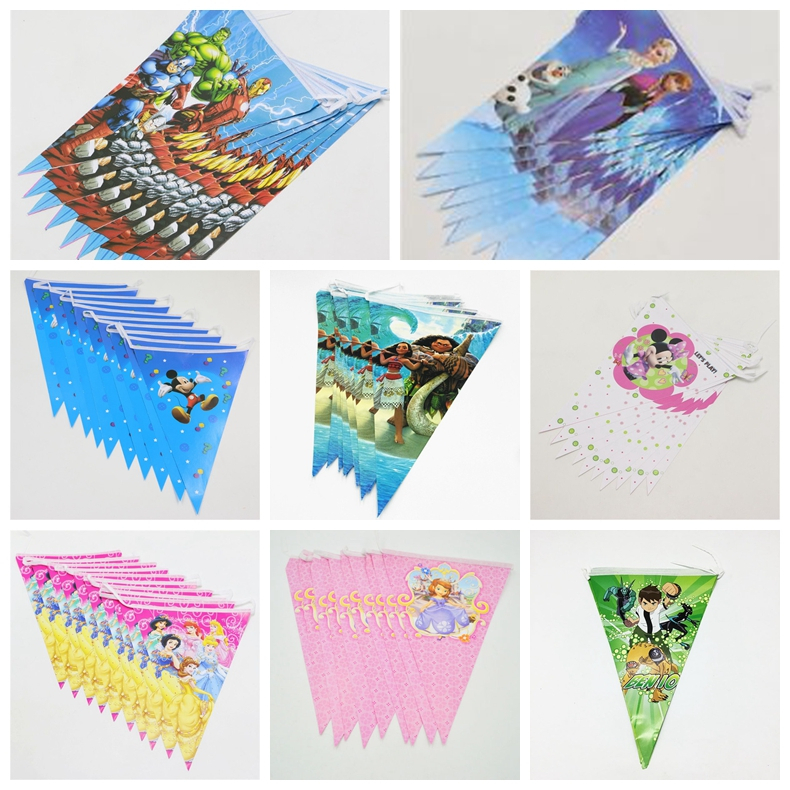 1 set triangle party flag cartoon party flag birthday decoration ...