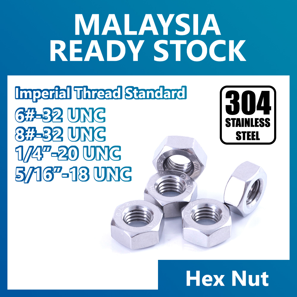 Hex Nut UNC Imperial Standard Inch 304 Stainless Steel U.S Canada Inch