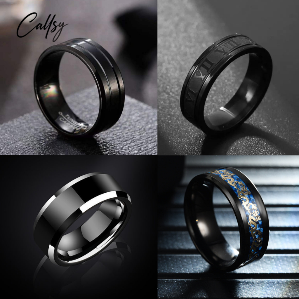 Cincin Lelaki Hitam Stainless Steel Men Black Rings Titanium Premium ...