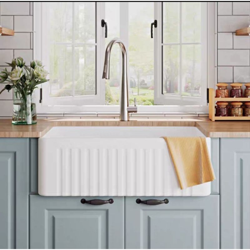 24"/27"/30"/33"/36" FIRECLAY CERAMIC REVERSIBLE FLAT APRON FARMHOUSE