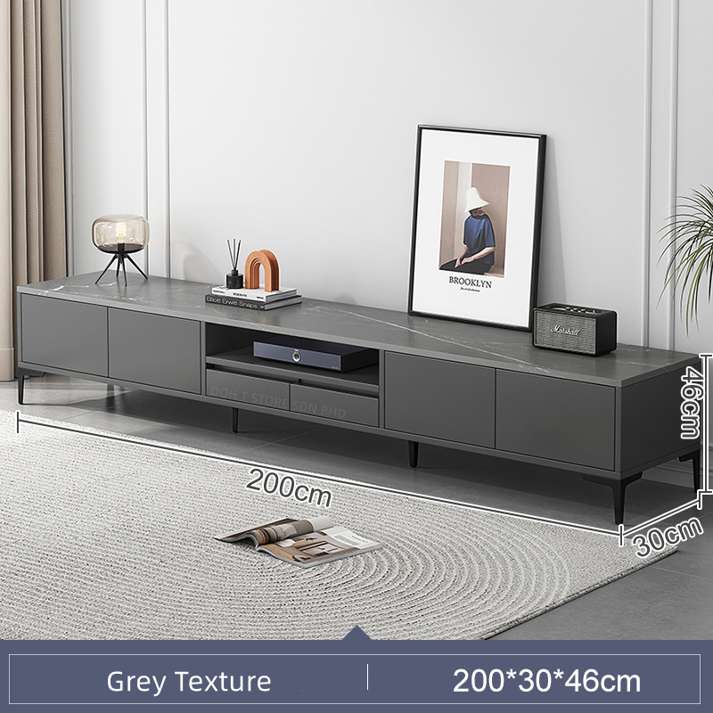 Modern Home TV Cabinet Grey 200cm Marble TV Rack Furniture Media ...