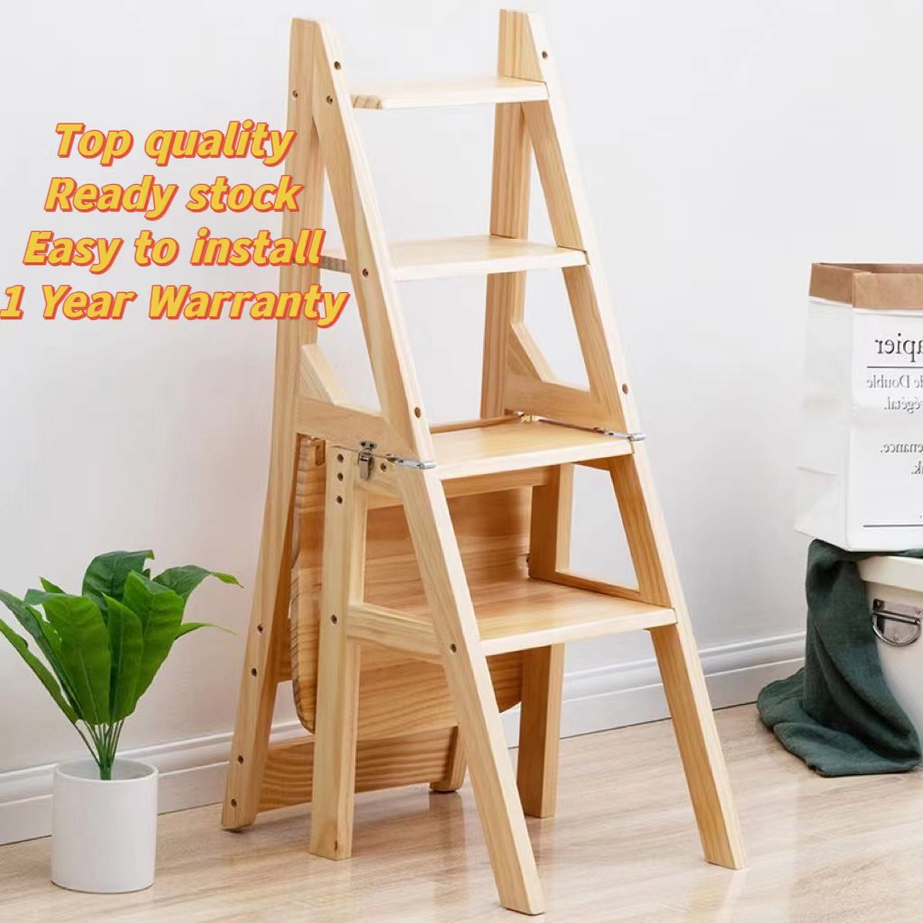 Solid wood ladder household folding ladder chair stool dual-use chair ...
