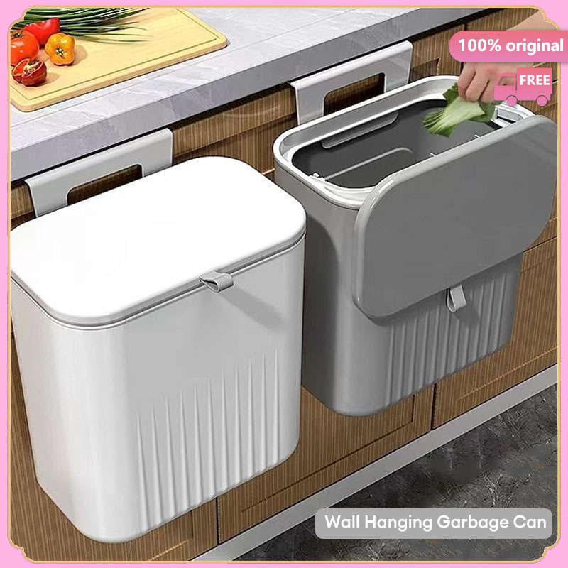 [Ready Stock] 9L Wall Hanging Garbage Can Trash Kitchen Rubbish Bin