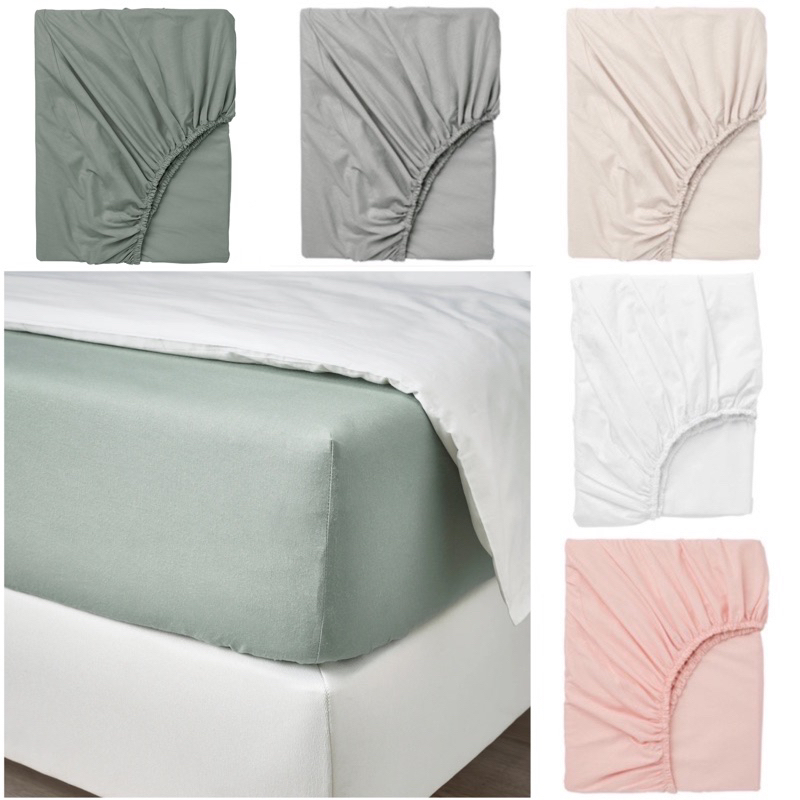 ikea DVALA Fitted sheet, greygreen/light grey/beige/light pink/white