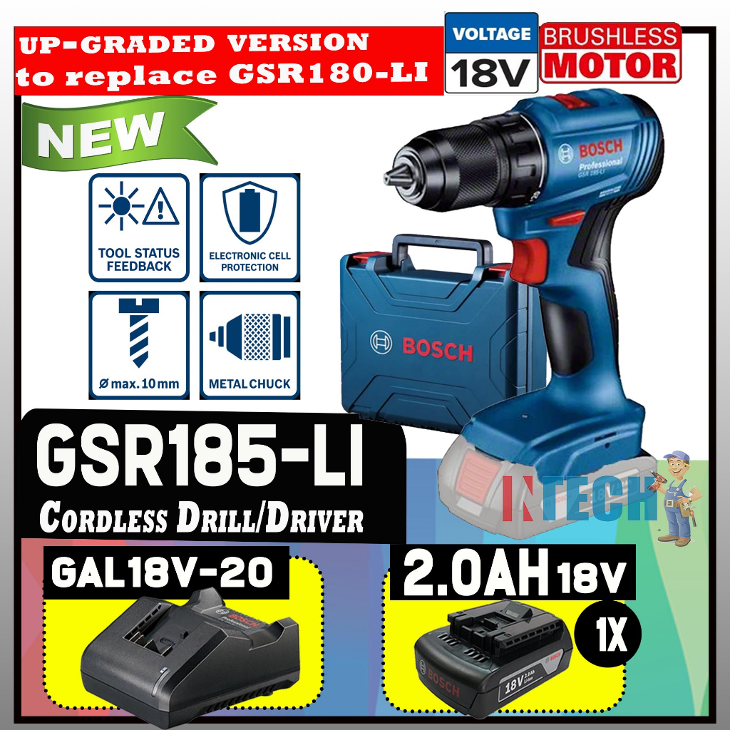 BOSCH GSR185-LI / GSR185LI BRUSHLESS MOTOR CORDLESS DRILL / DRIVER 18V ...