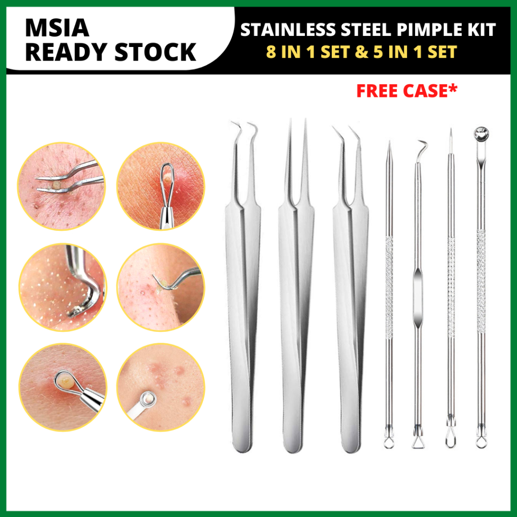 Pimple Kit Set Besi Picit Jerawat Acne Blackhead Removal Needle Tweezer