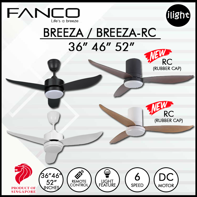 FANCO BREEZA / BREEZARC 36'' 46" 52" DC MOTOR CEILING FAN 3 LED LIGHT
