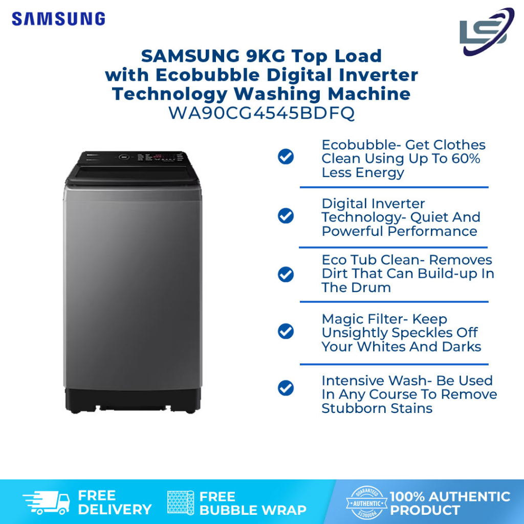SAMSUNG 9KG Top Load with Ecobubble Digital Inverter Technology Washing