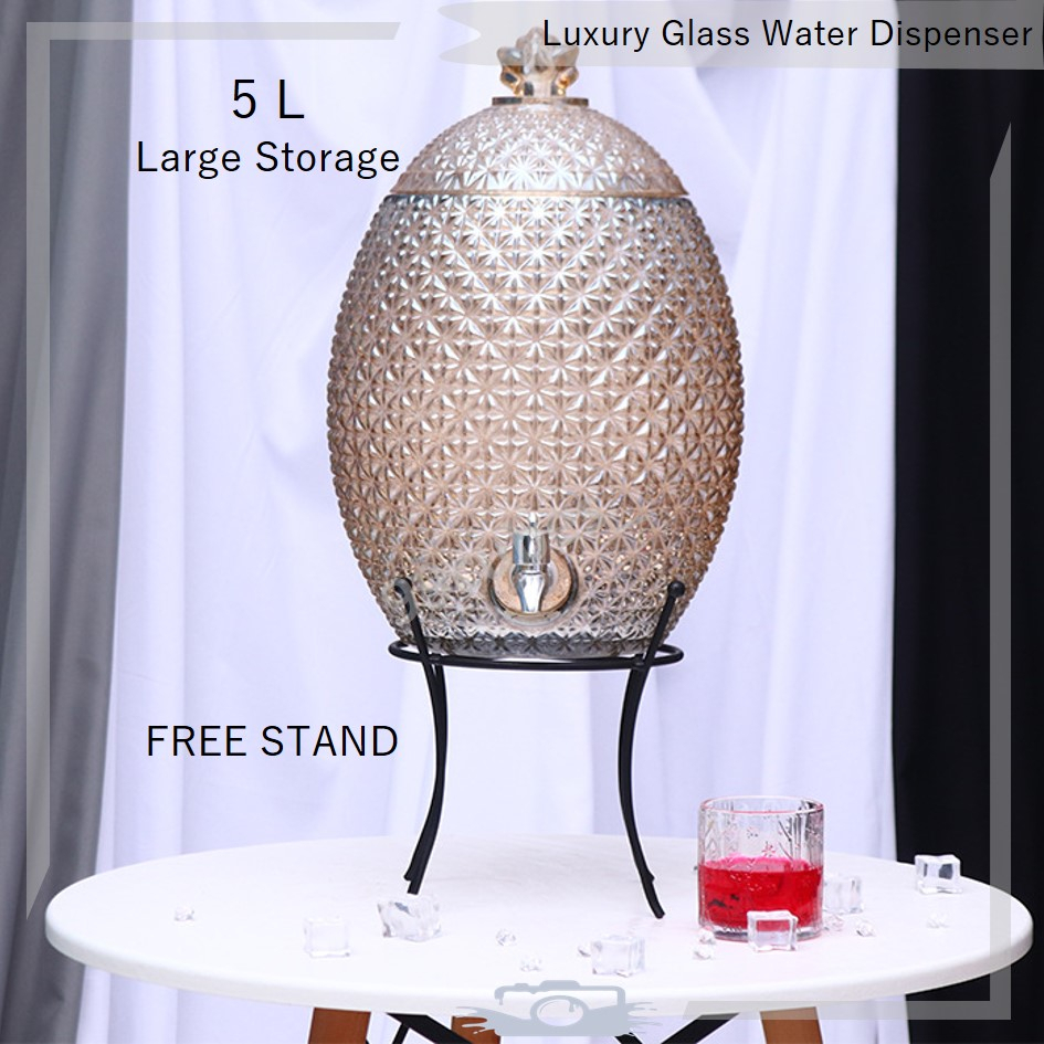 5L Luxury Pineapple Glass Water Dispenser Container Drinks Jug Juice