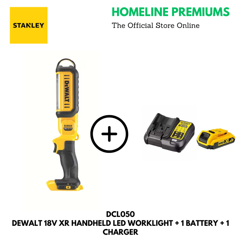 DEWALT DCL050 18V XR HANDHELD LED WORKLIGHT + 1 BATTERY + 1 CHARGER ...