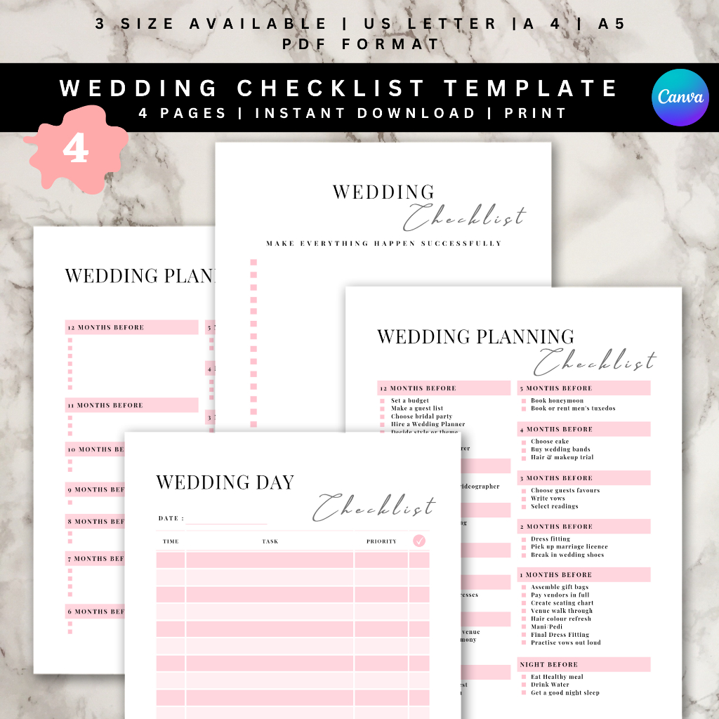 Editable Wedding Checklist Printable Wedding Planning Pages PDF Wedding ...