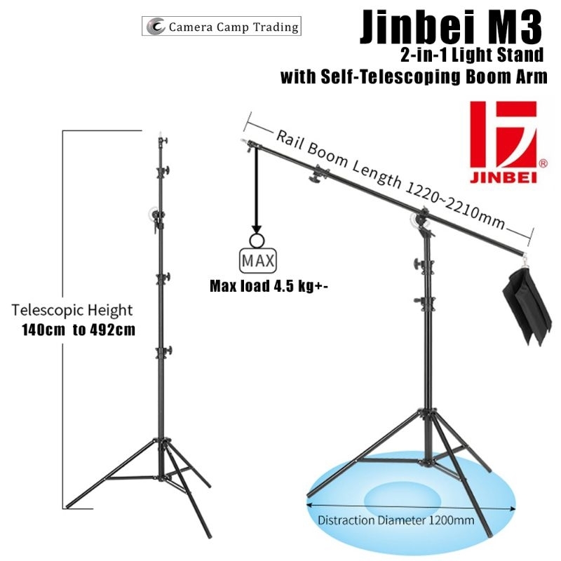 Jinbei M-3 Rotatable 2-in-1 Light Stand with Self-Telescoping Boom Arm ...