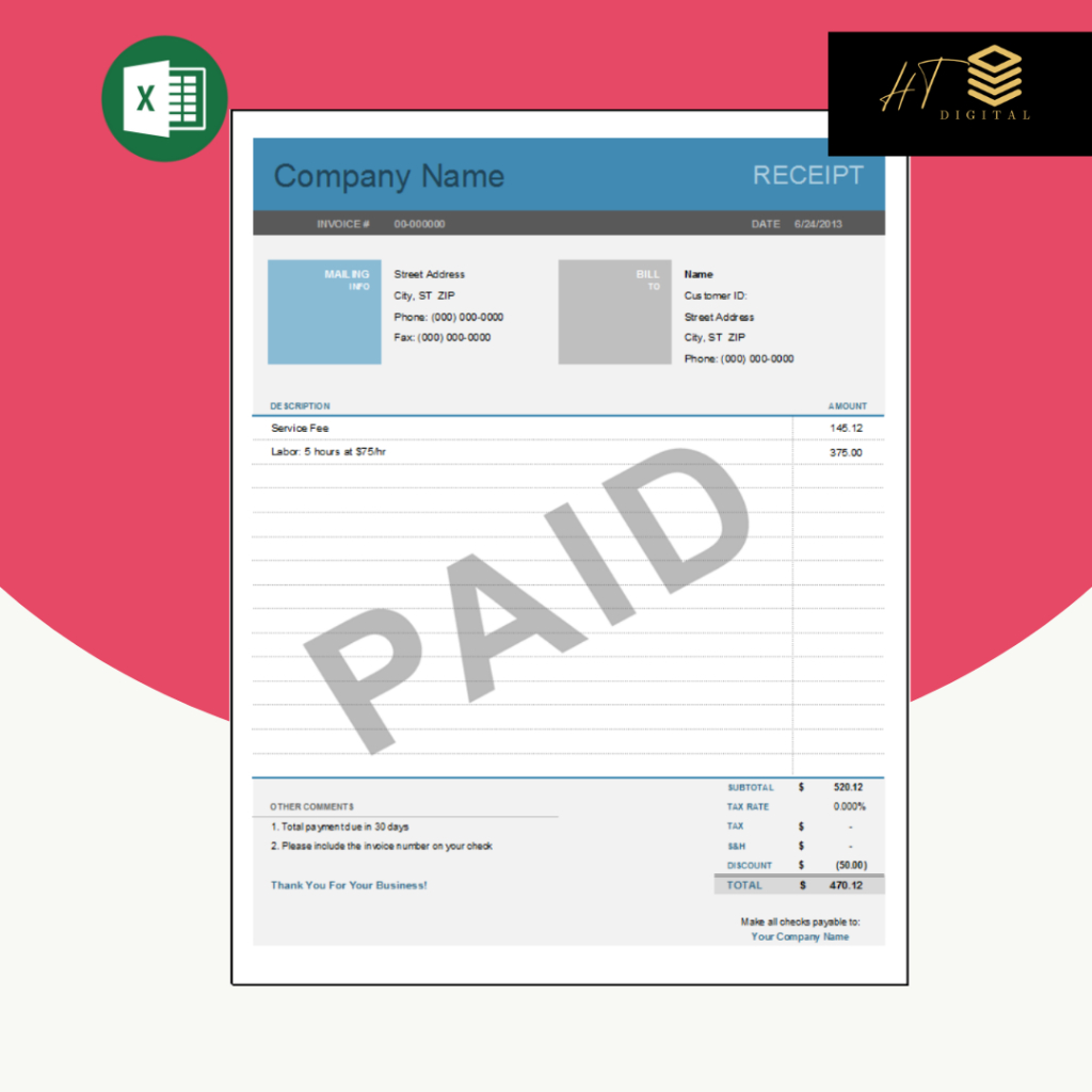Invoice Receipt Template Billing Slip 10 in 1 | Easy to edit in ...