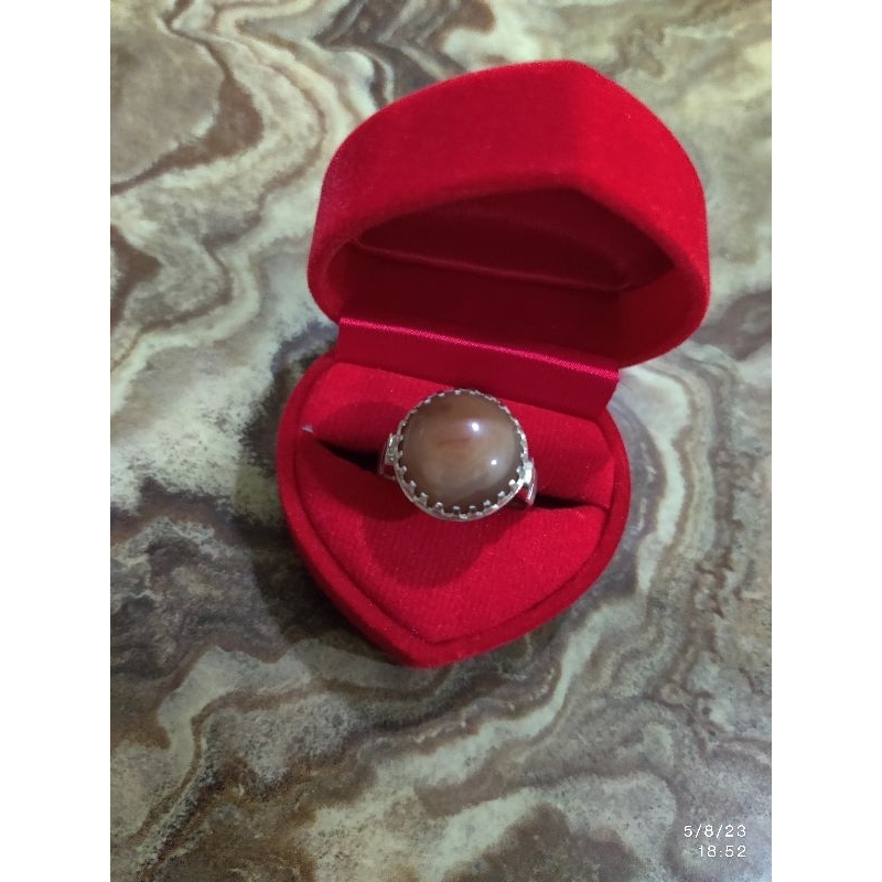 Cincin Perak Tangkai Kendi Batu Ukit (buatan tangan) freegift kotak