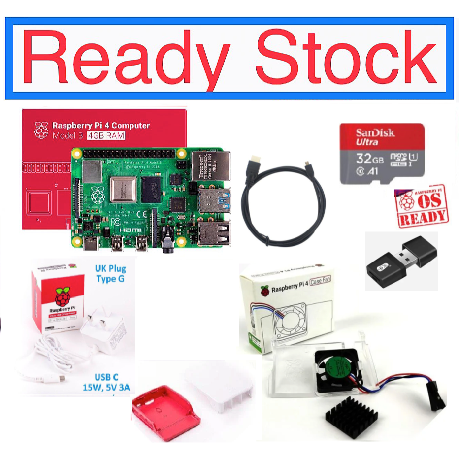 Bundle Raspberry Pi 4 B (Model B) (4GB RAM), 32GB SDcard And More ...