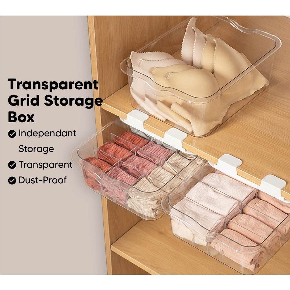 15 Grids Storage Box Transparent Under Drawer With Cover Stackable ...