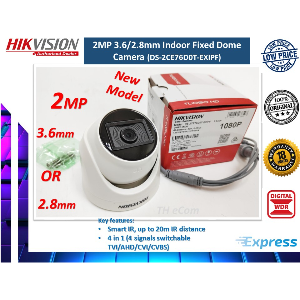HIKVISION 2MP Dome Camera (DS2CE76D0TEXIPF) Analog 2MP 3.6/2.8mm