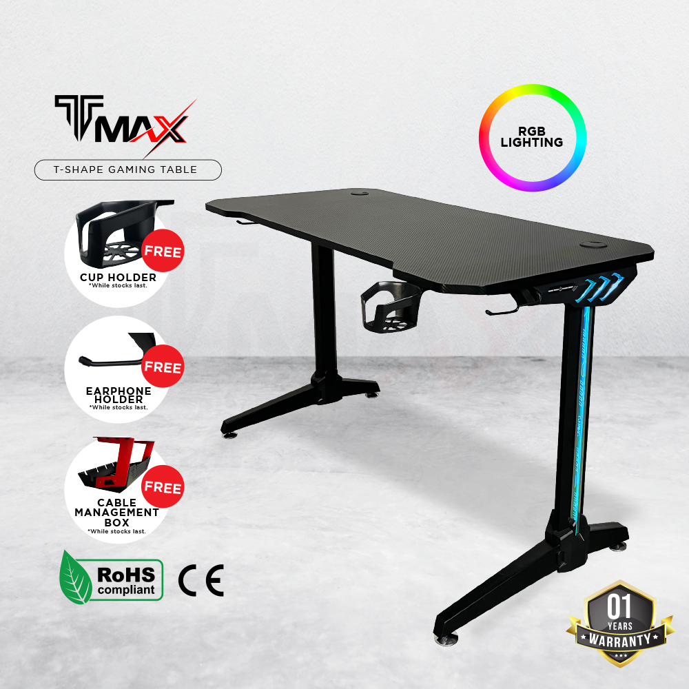 Tmax L Cm T Shaped Gaming Table Gaming Desk With Rgb Lighting Modern