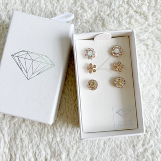 Lovisa Swarovski Rosegold Stud Flowers Earring Set of 3 in Gift Box Subang Fesyen
