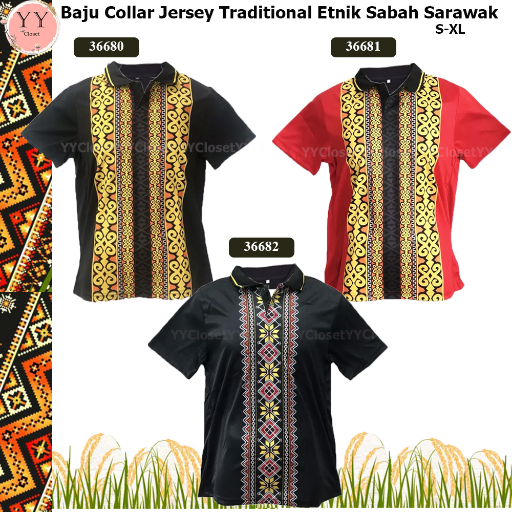 Ready Stock!! Unisex Baju Batik Jersey Traditional Etnik Sabah Gold ...