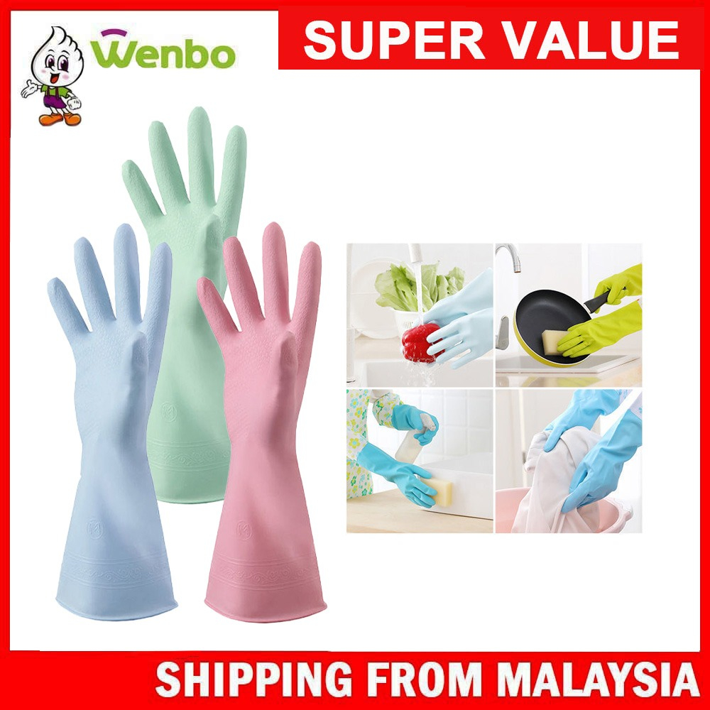 Wenbo Waterproof Latex PVC Rubber Glove Household Dishwashing Gloves