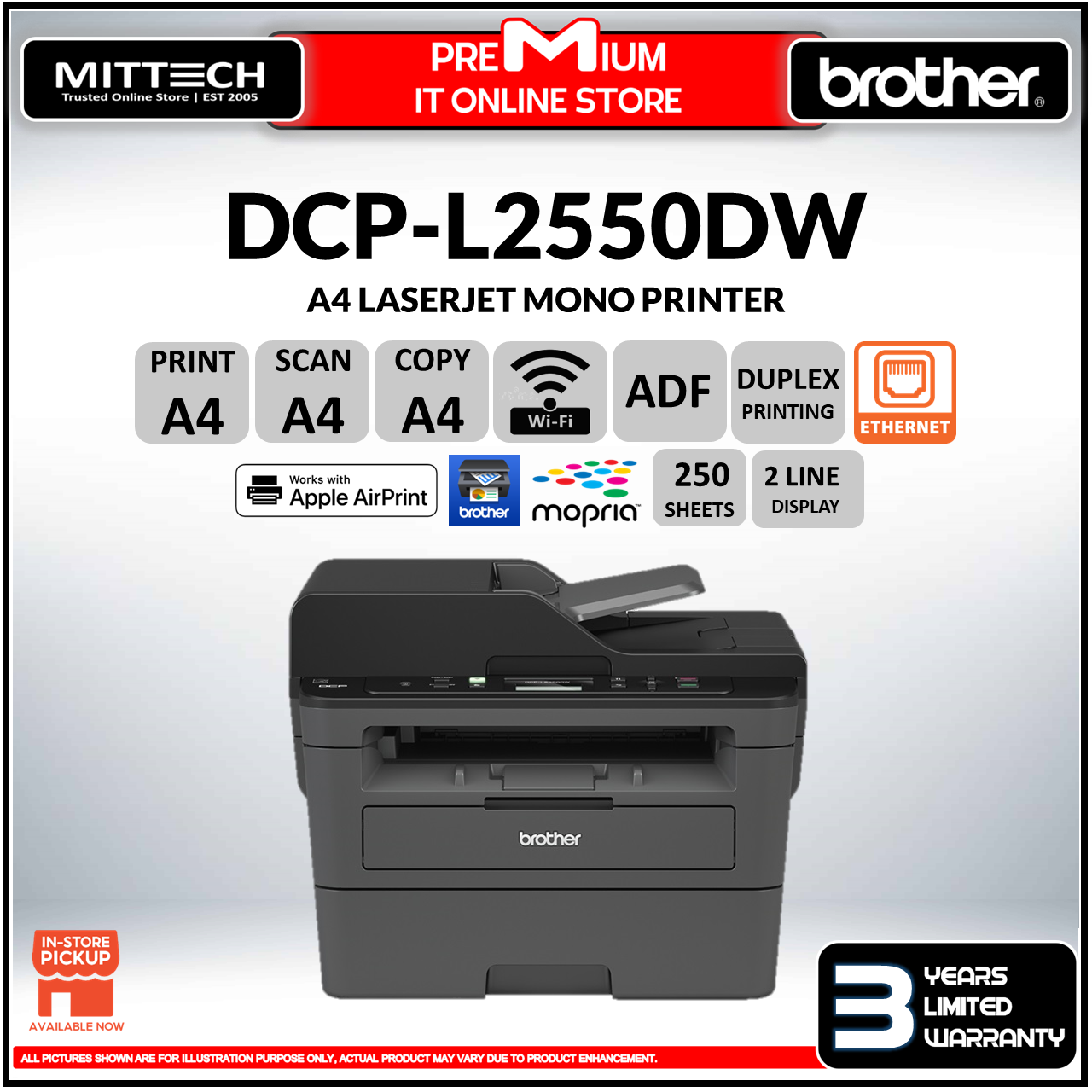 Brother DCP-L2550DW 3-in-1 Wireless Mono Laser Printer | Auto 2-sided ...