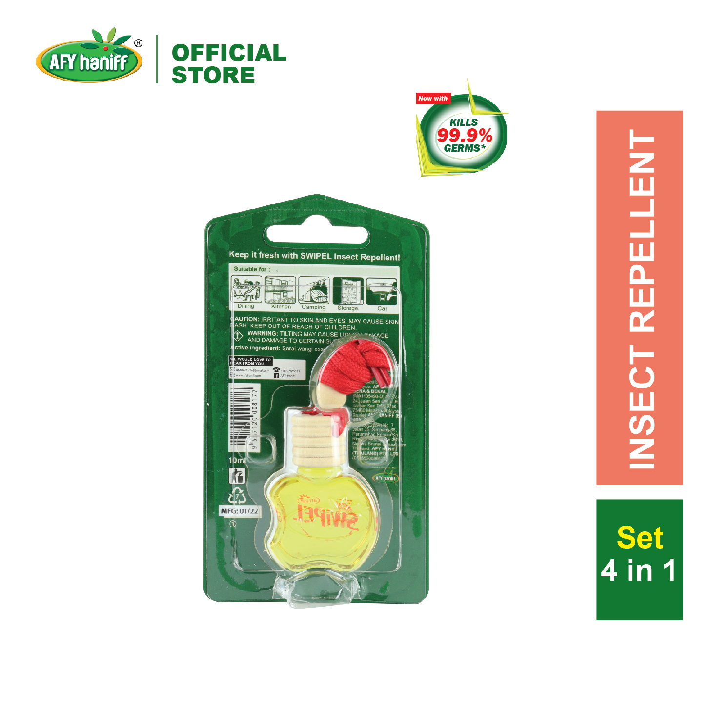 Air Freshener Serai Wangi AfyHaniff SWiPEL® with Insect Repellent 10ml ...