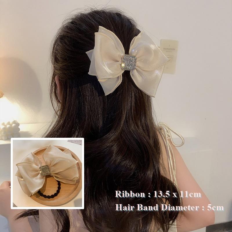 Korean Ins Ikat Rambut Ponytail Hair Tie Elegant Silk Scarf Bow Head ...